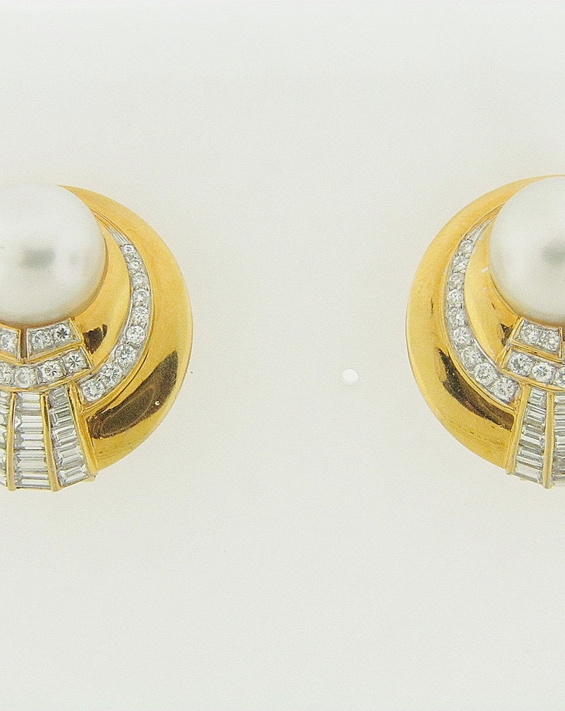 18K YELLOW GOLD PEARL AND DIAMOND EARRINGS | 18 Karat Appraisers | Beverly Hills, CA | Fine Jewelry