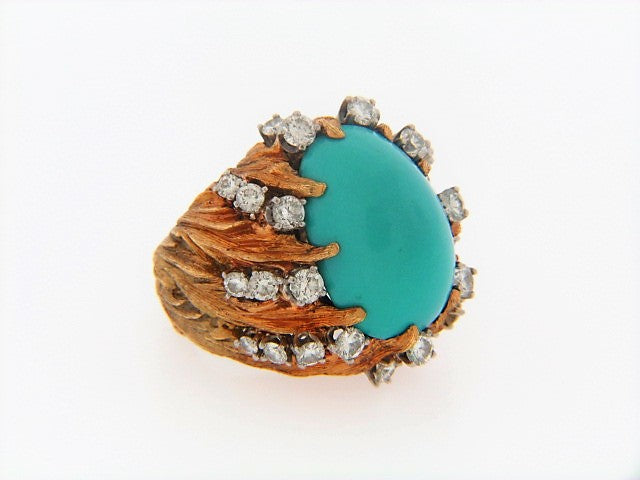 18K-YG+PLAT TURQUOISE AND DIAMOND RING