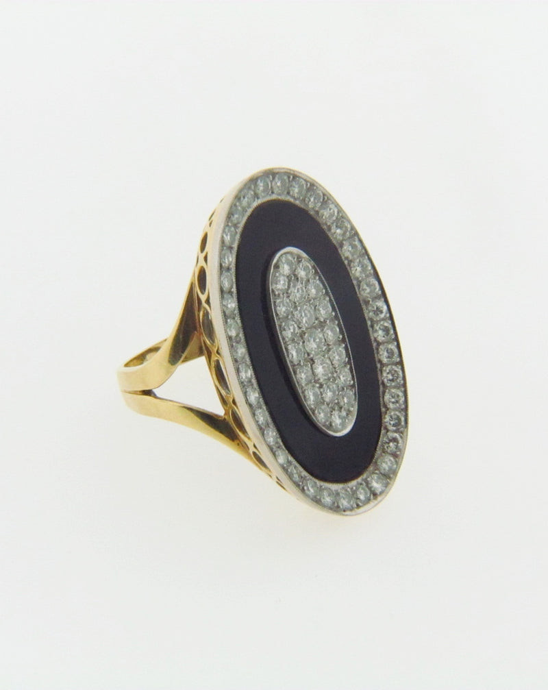 18K YELLOW GOLD BLACK ONYX AND DIAMOND RING | 18 Karat Appraisers | Beverly Hills, CA | Fine Jewelry