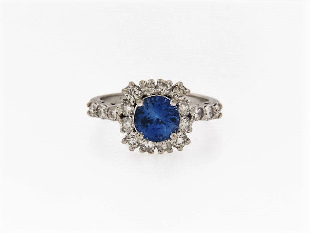14K-WG SAPPHIRE AND DIAMOND RING