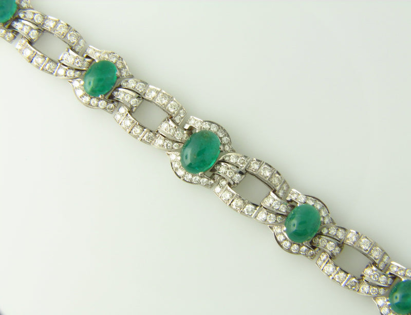 Art Deco, 18K White Gold Emerald and Diamond Bracelet