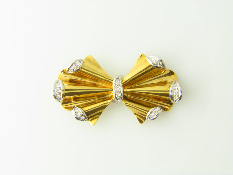 Retro 18K-YG+WG Diamond Bow Brooch | 18 Karat Appraisers | Beverly Hills, CA | Fine Jewelry