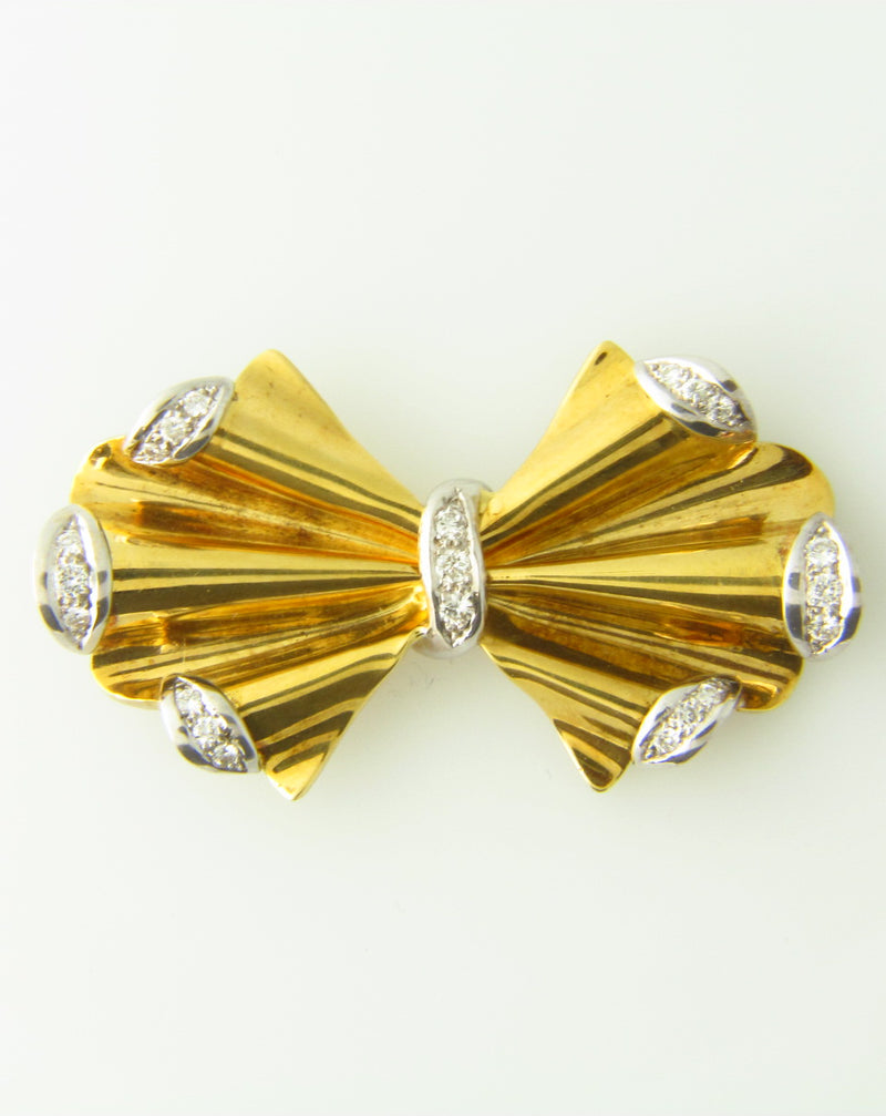 Retro 18K-YG+WG Diamond Bow Brooch | 18 Karat Appraisers | Beverly Hills, CA | Fine Jewelry
