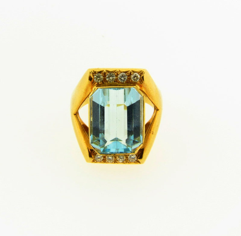 18K Yellow Gold, Aquamarine and Diamond Ring | 18 Karat Appraisers | Beverly Hills, CA | Fine Jewelry