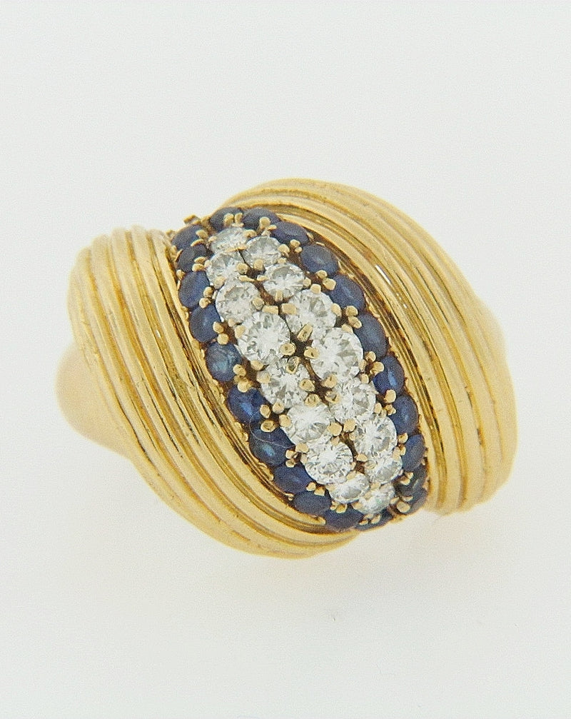 18K YELLOW GOLD DIAMOND AND SAPPHIRE RING | 18 Karat Appraisers | Beverly Hills, CA | Fine Jewelry
