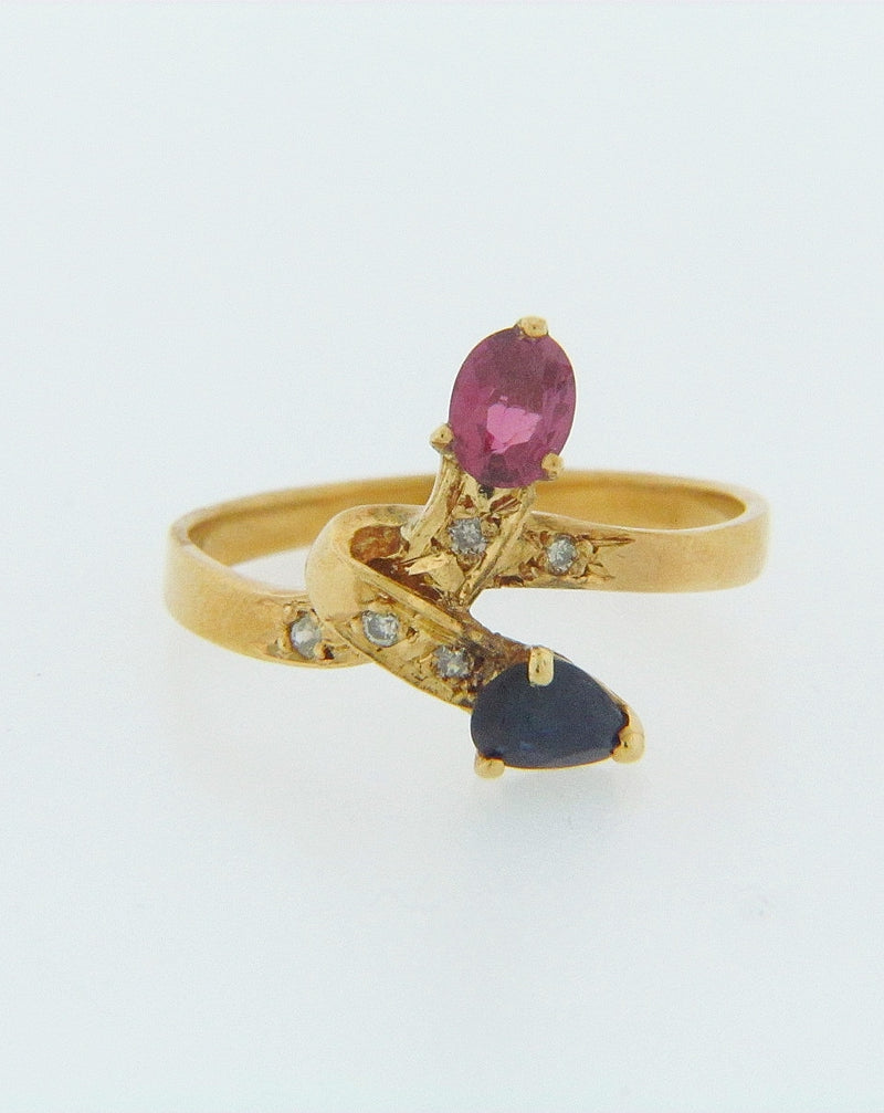 18K-YG MULTI-GEMSTONE BY-PASS RING | 18 Karat Appraisers | Beverly Hills, CA | Fine Jewelry