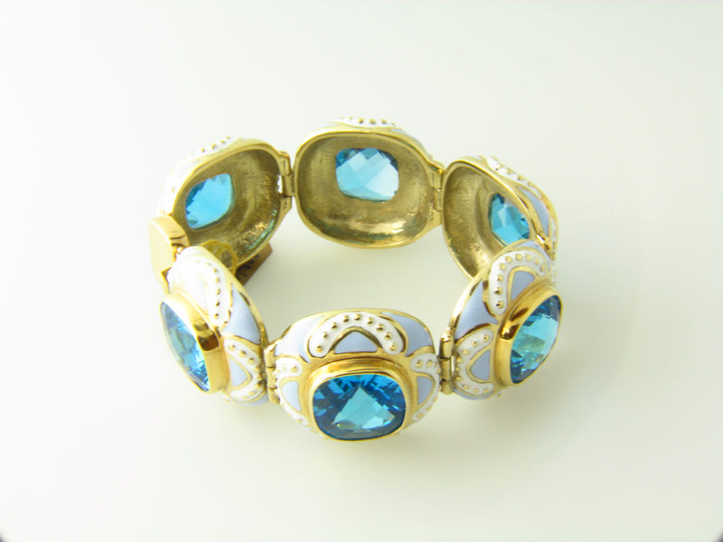 14K Yellow Gold, Blue Topaz and Enamel Bracelet | 18 Karat Appraisers | Beverly Hills, CA | Fine Jewelry