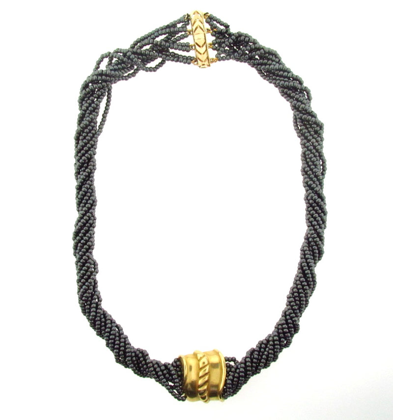 18K and 14K Yellow Gold Hematite Necklace | 18 Karat Appraisers | Beverly Hills, CA | Fine Jewelry