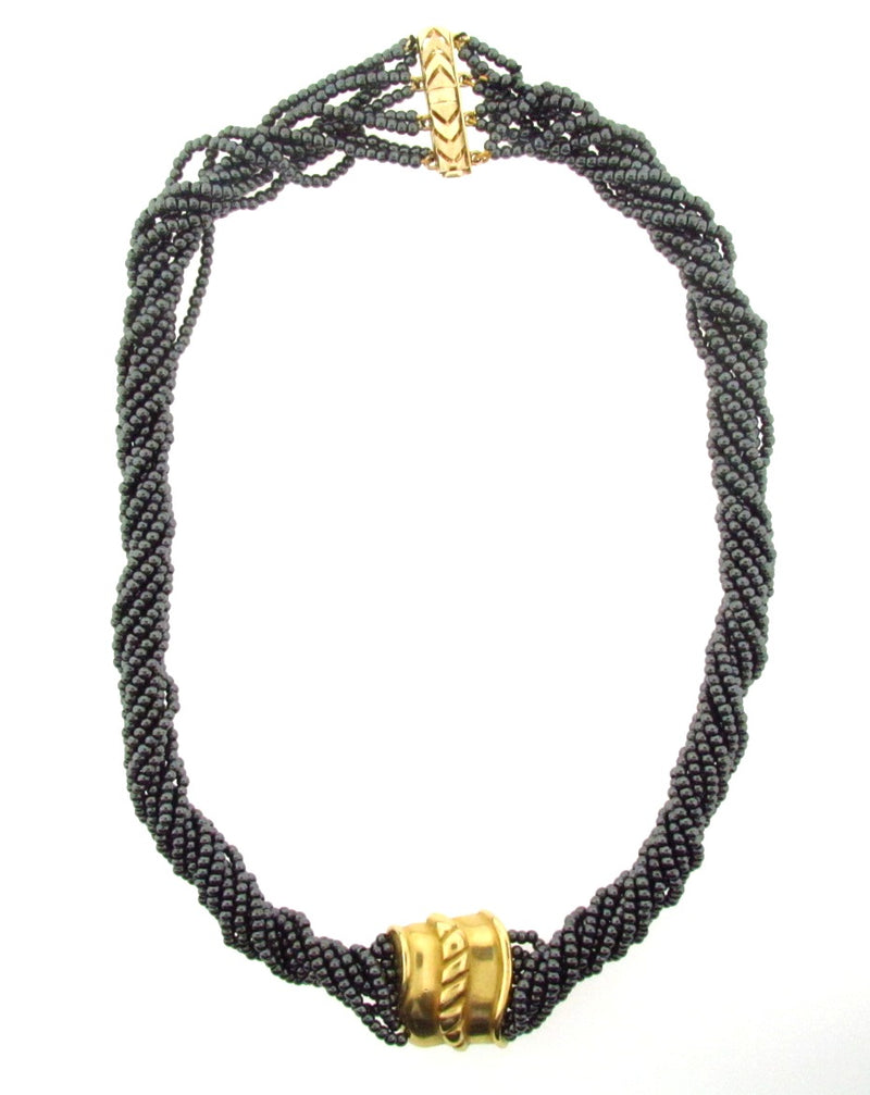 18K and 14K Yellow Gold Hematite Necklace | 18 Karat Appraisers | Beverly Hills, CA | Fine Jewelry