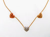 14K-YG DIAMOND TRI-COLOR GOLD HEART CHARMS NECKLACE