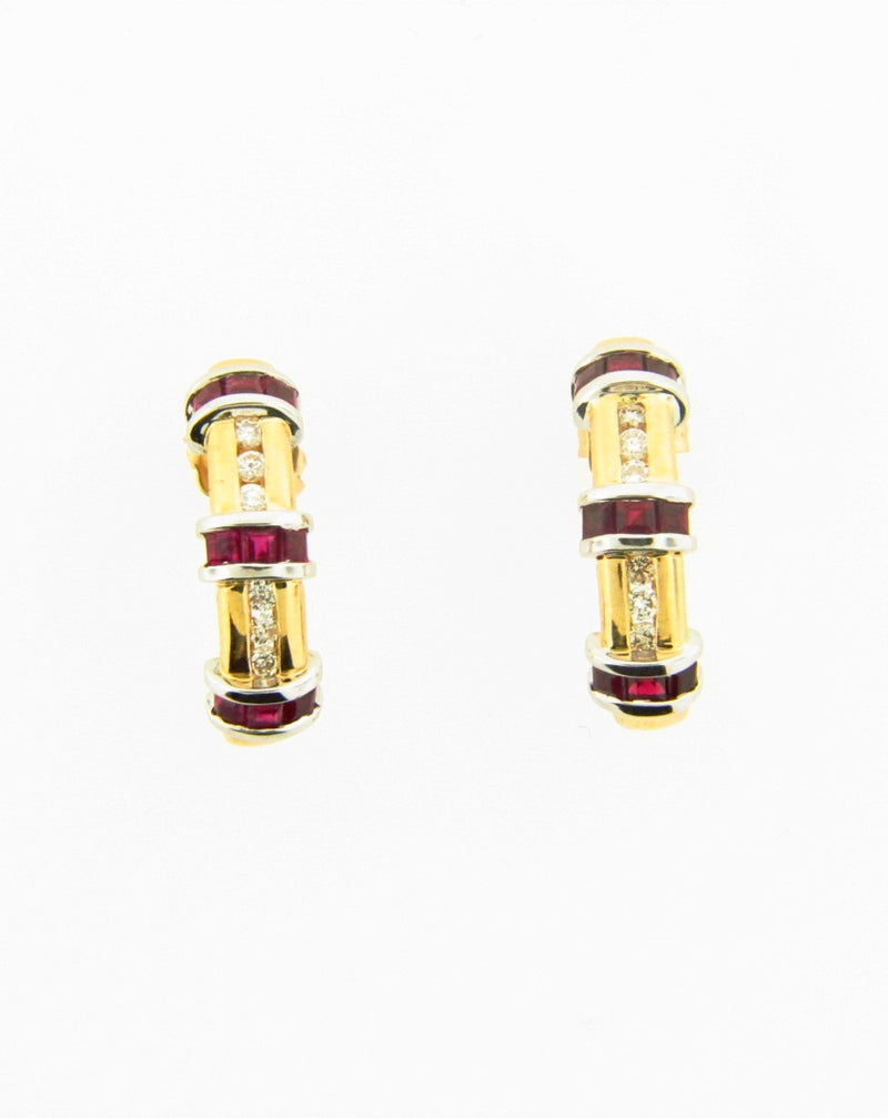 14K Yellow and White Gold, Ruby and Diamond Hoop Earrings | 18 Karat Appraisers | Beverly Hills, CA | Fine Jewelry
