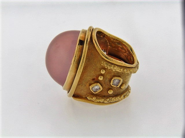 18K-YG ROSE QUARTZ AND DIAMOND RING