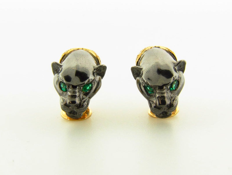 18K-YG AND BLACK OXIDIZED GOLD PANTHER EARRINGS