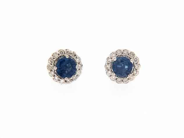 14K-WG SAPPHIRE AND DIAMOND STUD EARRINGS