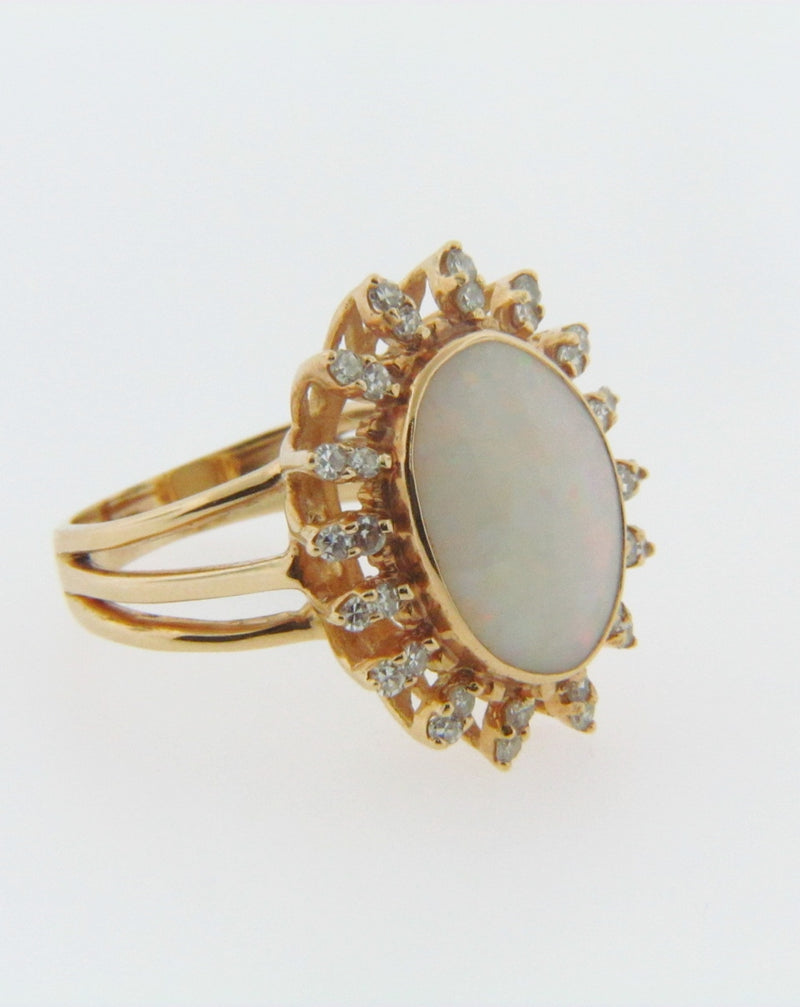 18K-YG WHITE OPAL AND DIAMOND RING