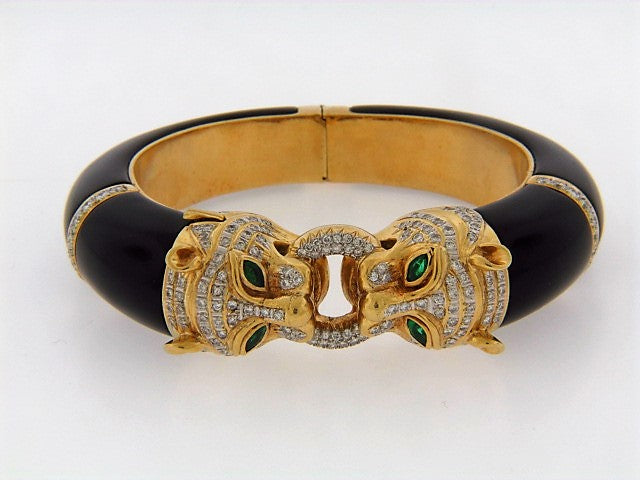 18K-YG DOUBLE LION'S HEAD BANGLE