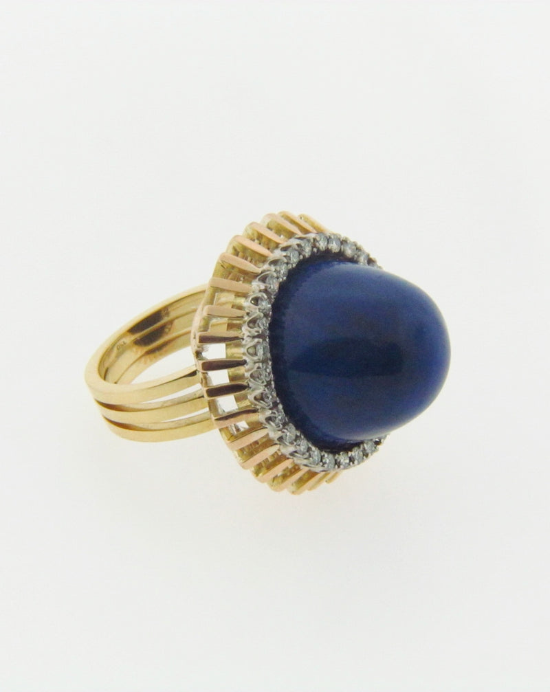 18K-YG LAPIS LAZULI AND DIAMOND RING
