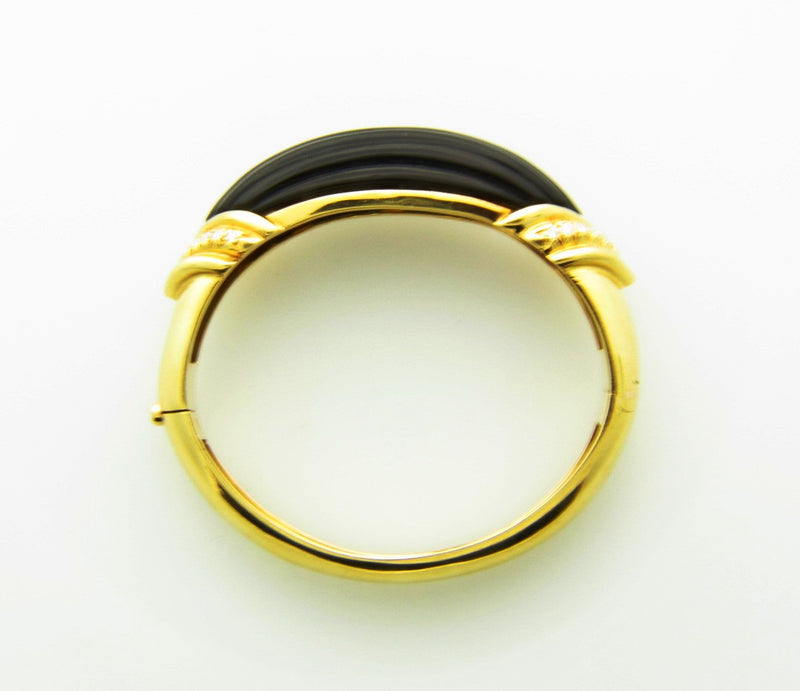 18K Yellow Gold, Onyx and Diamond Bangle Bracelet | 18 Karat Appraisers | Beverly Hills, CA | Fine Jewelry