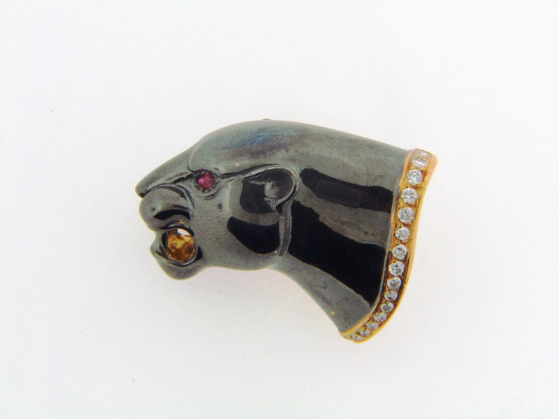 18K-YG + BLACK OXIDIZED GOLD AND DIAMOND PANTHER BROOCH