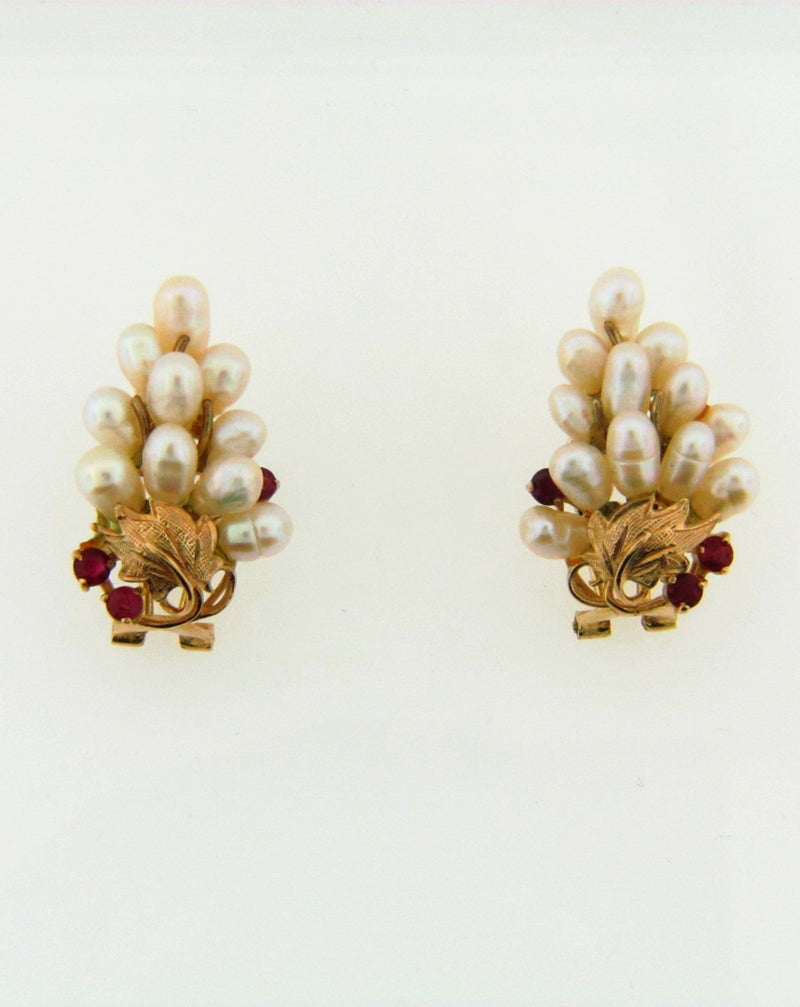 14K Yellow Gold Pearl and Ruby Earrings | 18 Karat Appraisers | Beverly Hills, CA | Fine Jewelry