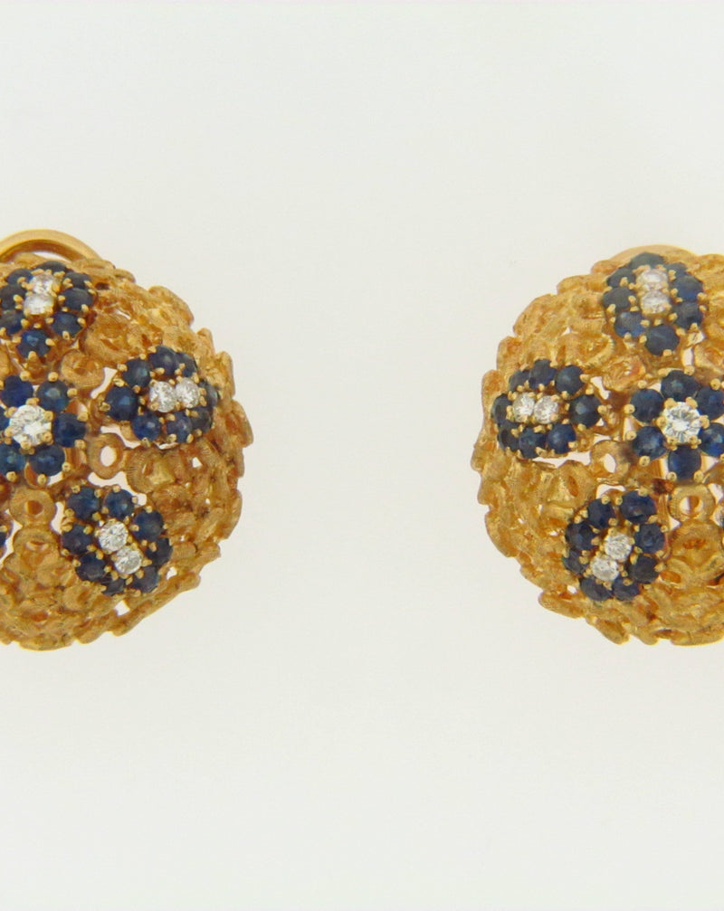 18K-YG SAPPHIRE AND DIAMOND EARCLIPS