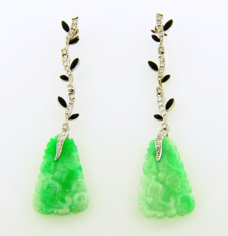 18K White Gold, Jade and Diamond Drop Earrings | 18 Karat Appraisers | Beverly Hills, CA | Fine Jewelry