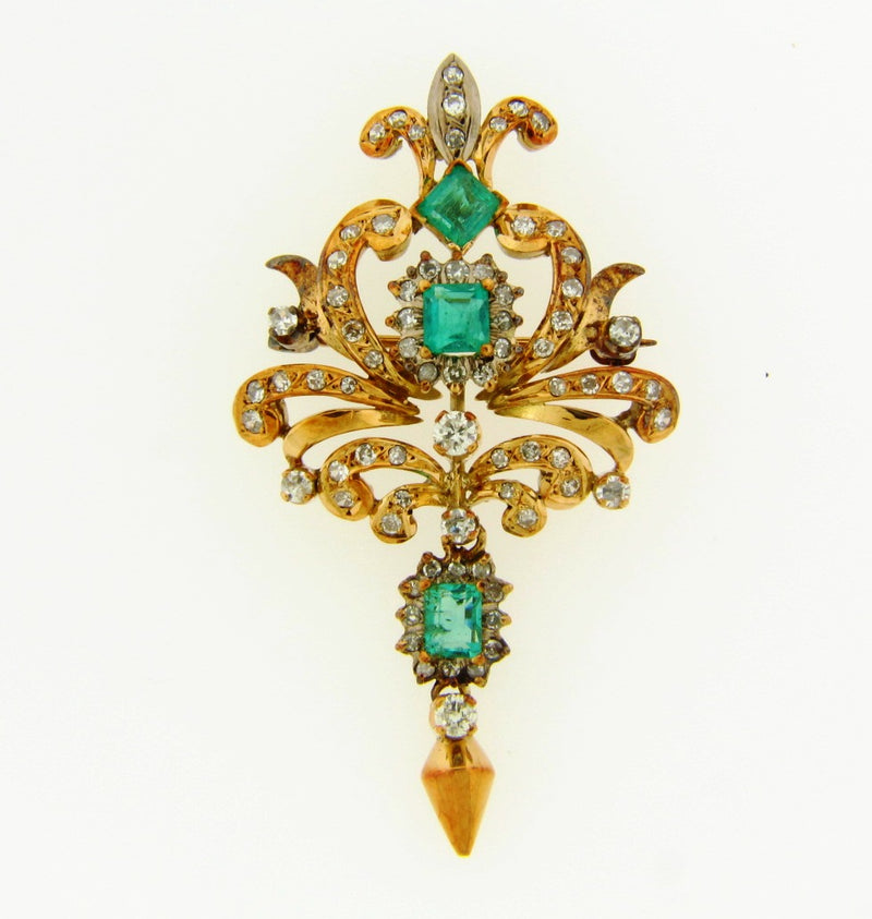 Victorian style 18K Yellow Gold, Emerald and Diamond Pendant / Brooch | 18 Karat Appraisers | Beverly Hills, CA | Fine Jewelry