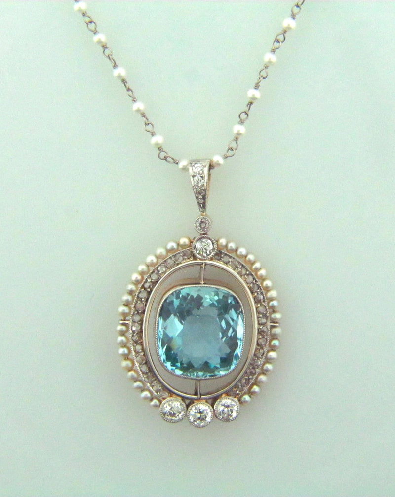 Platinum, Gold, Aquamarine, Diamond, and Pearl Pendant | 18 Karat Appraisers | Beverly Hills, CA | Fine Jewelry