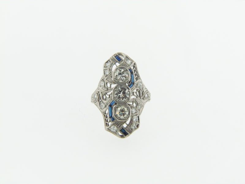 Art Deco, Platinum Diamond and Sapphire Ring