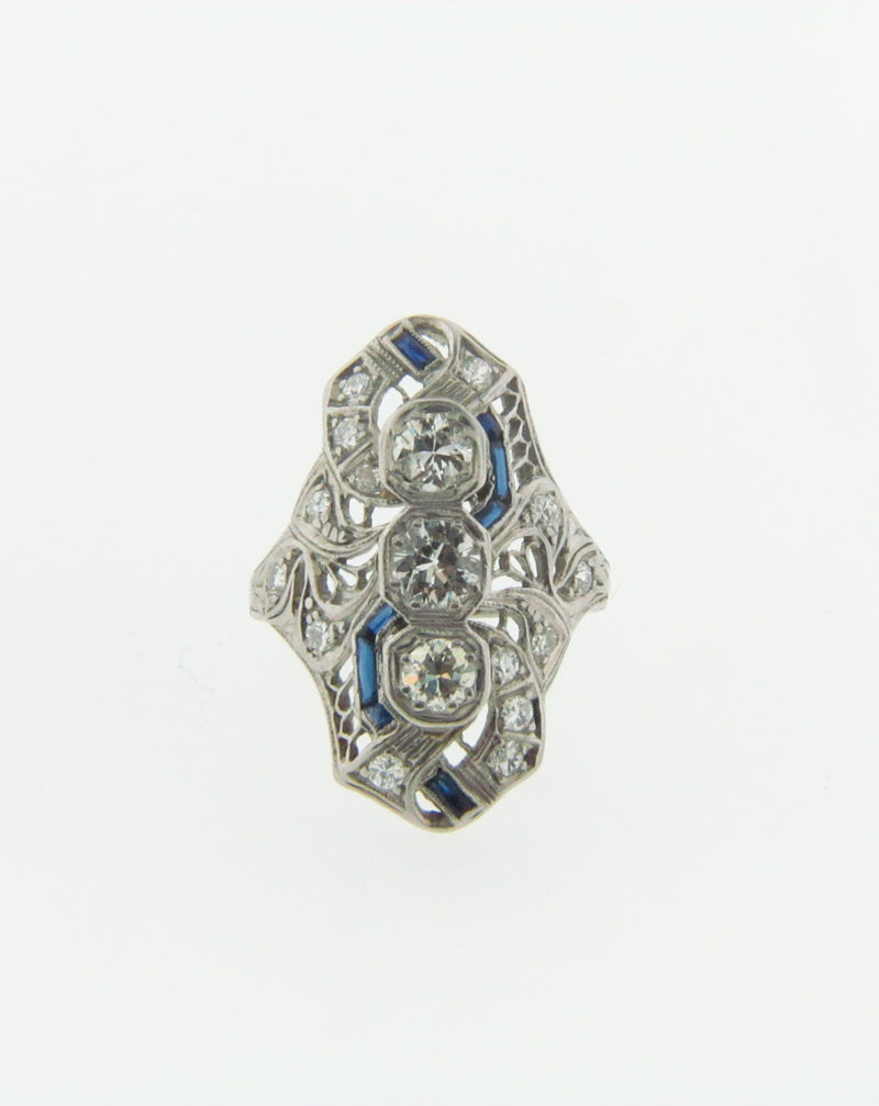 Art Deco, Platinum Diamond and Sapphire Ring