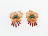 18K-YG+RG RUBY AND TURQUOISE FLOWER EARCLIPS
