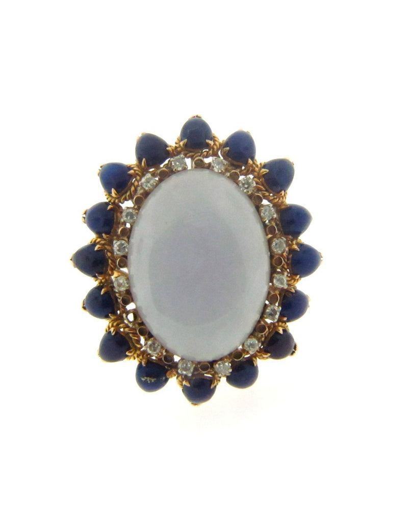 14K Yellow Gold Lavender Jade, Lapis Lazuli, and Diamond Ring | 18 Karat Appraisers | Beverly Hills, CA | Fine Jewelry