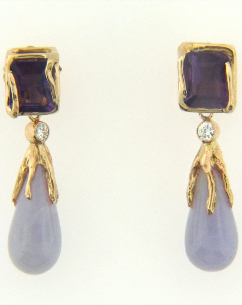 14K Yellow Gold Lavender Jade, Amethyst, and Diamond Earring | 18 Karat Appraisers | Beverly Hills, CA | Fine Jewelry
