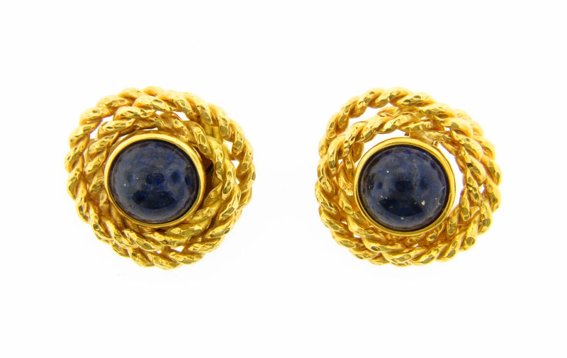 18K Yellow Gold, Lapis Lazuli Earrings | 18 Karat Appraisers | Beverly Hills, CA | Fine Jewelry