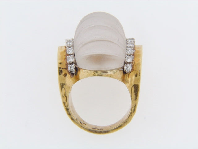 18K-YG ROCK CRYSTAL AND DIAMOND RING