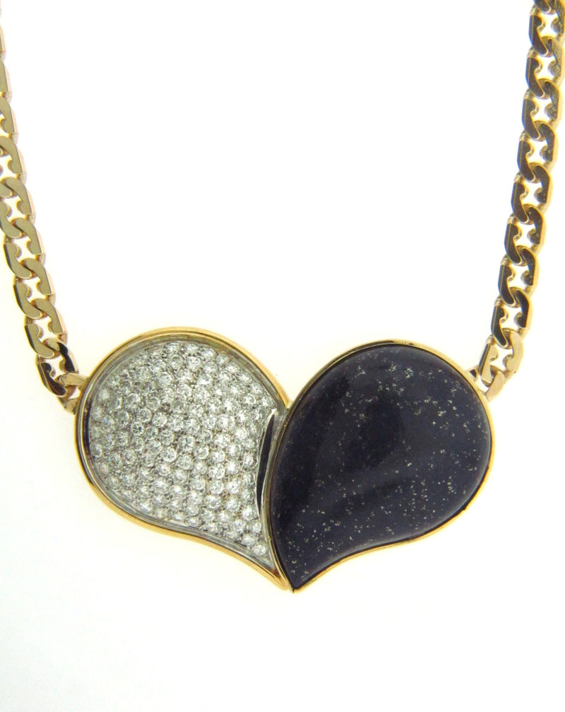 18K + 14K-YG, LAPIS LAZULI AND DIAMOND HEART PENDANT | 18 Karat Appraisers | Beverly Hills, CA | Fine Jewelry
