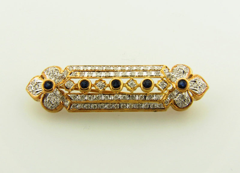 Art Deco, 14K Yellow and White Gold, Diamond and Sapphire Brooch / Pendant