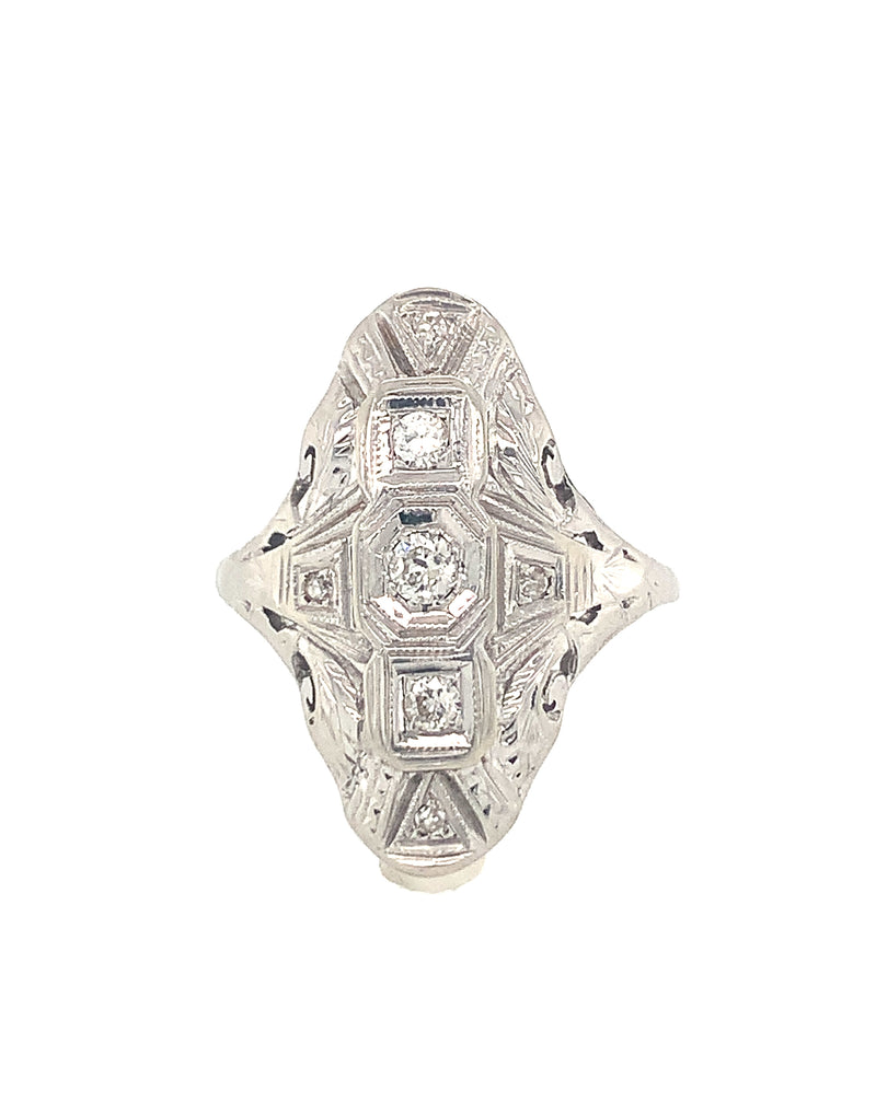 ART DECO PLATINUM DIAMOND FILIGREE RING